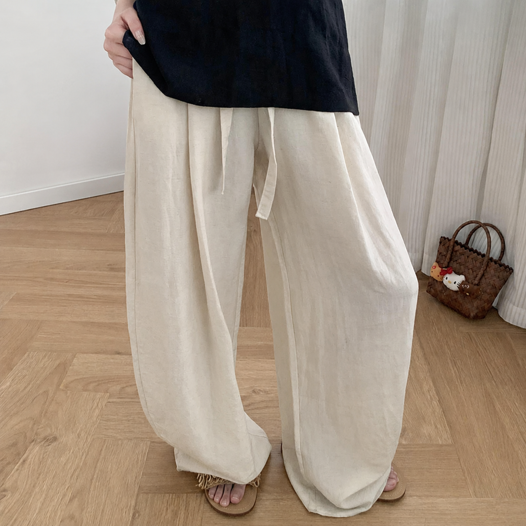 High Rise Balloon Pants With Drawstring And Draped Wide Fit For Women