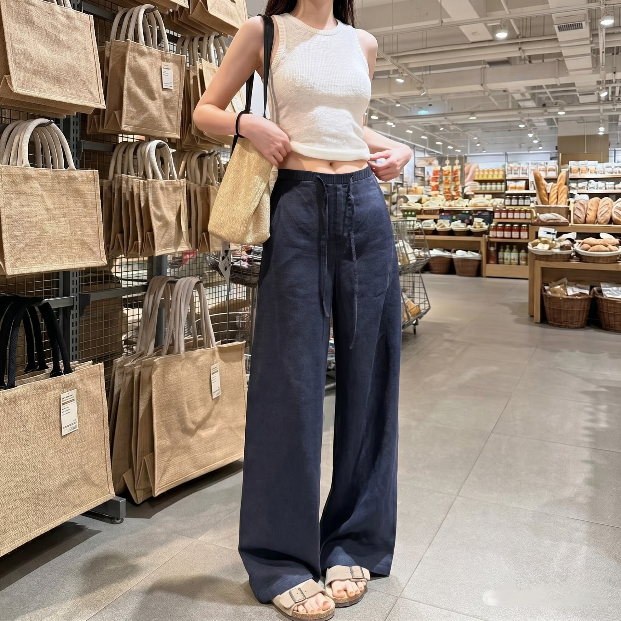 Wide High Rise Straight Fit Casual Trousers For Women 
