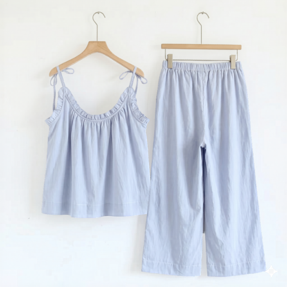 Summer Sleepwear Set With Camisole Top And Cropped Pants For Women