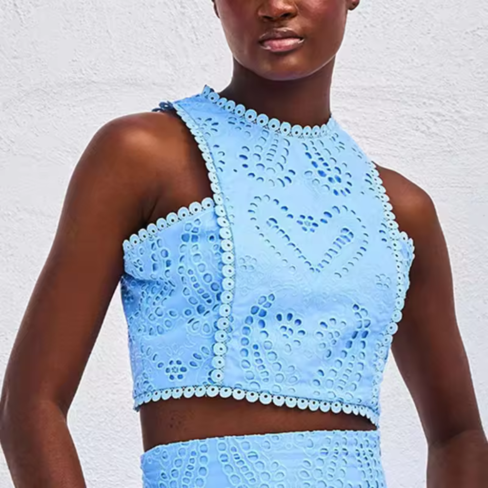 Embroidered Sleeveless Matching Top And Long Skirt Two Piece Set For Women