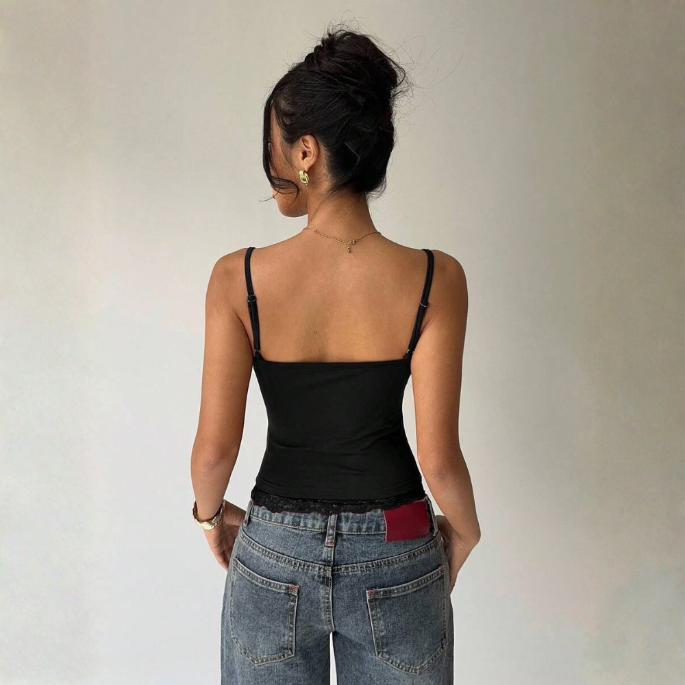 Casual Solid Contrast Lace Fitted Camisole Summer For Women