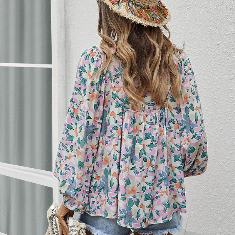 Hawaiian Print Flared Bottom Blouse-My Comfy Blouse