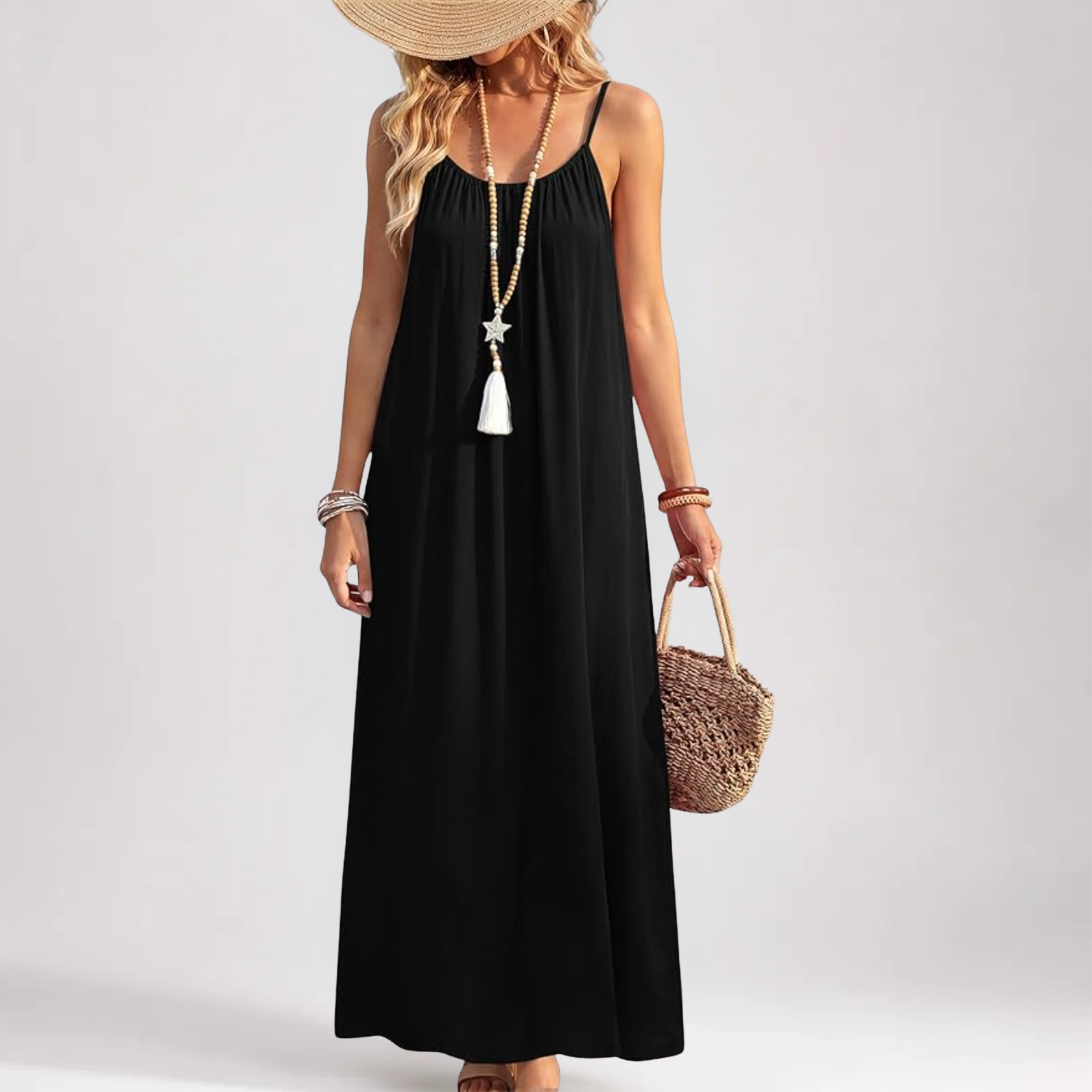 Backless Cami Maxi Sundress With Spaghetti Straps And Beach Style For Women