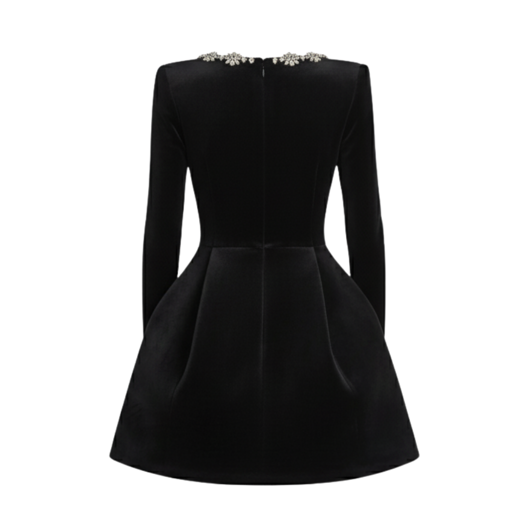 Velvet Dress With Floral Trim Design For Women -My Comfy Blouse