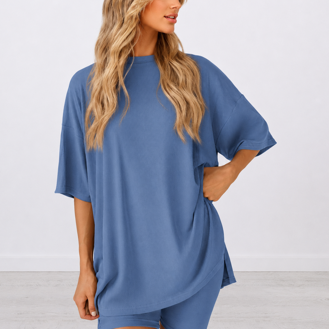 2 Piece Oversized Shirt and Biker Shorts Set For Women