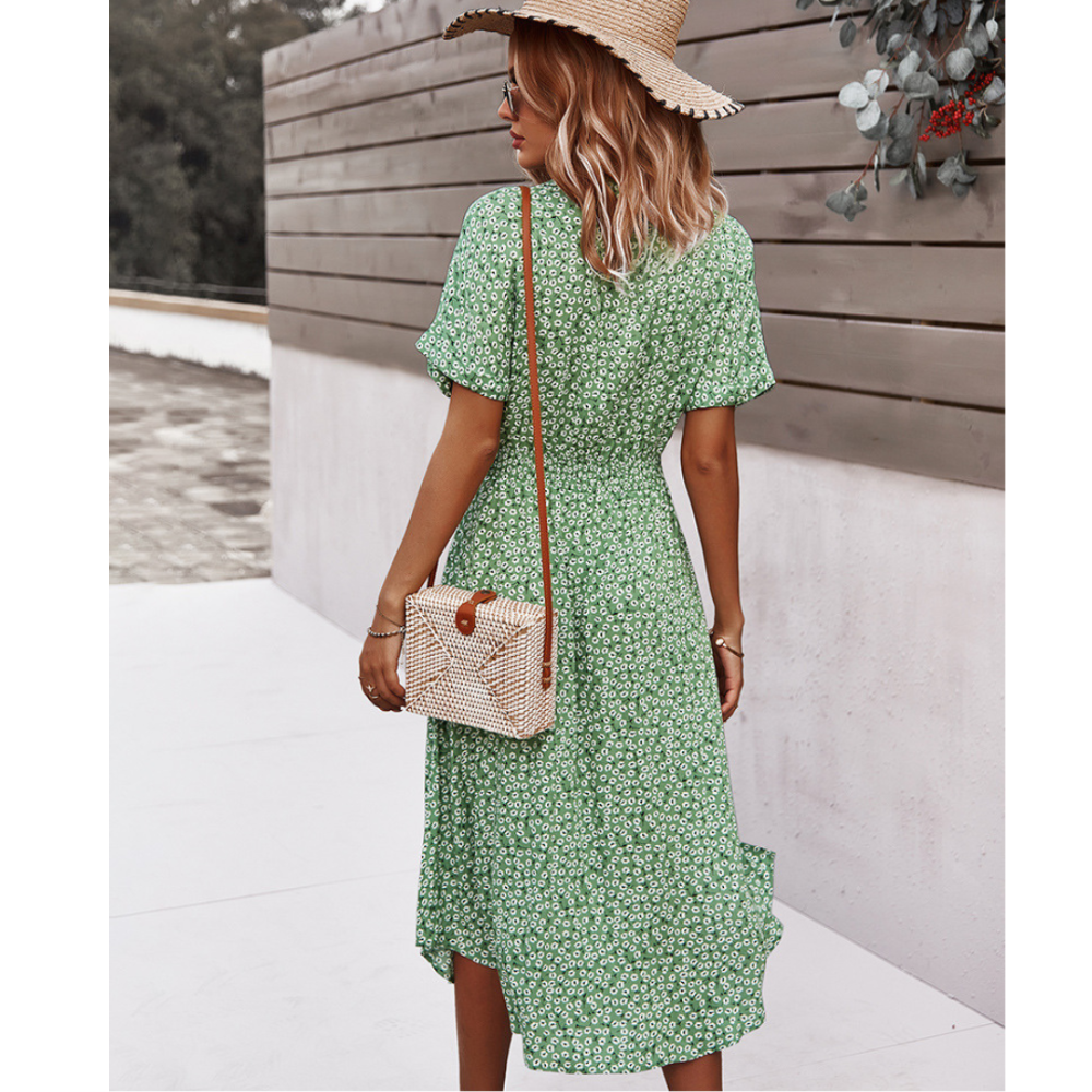 Women's Summer Floral Button Down V Neck Dresses-My Comfy Blouse