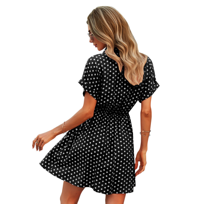 Polka Dots Knee Length Waist Belt Tie Dress-My Comfy Blouse