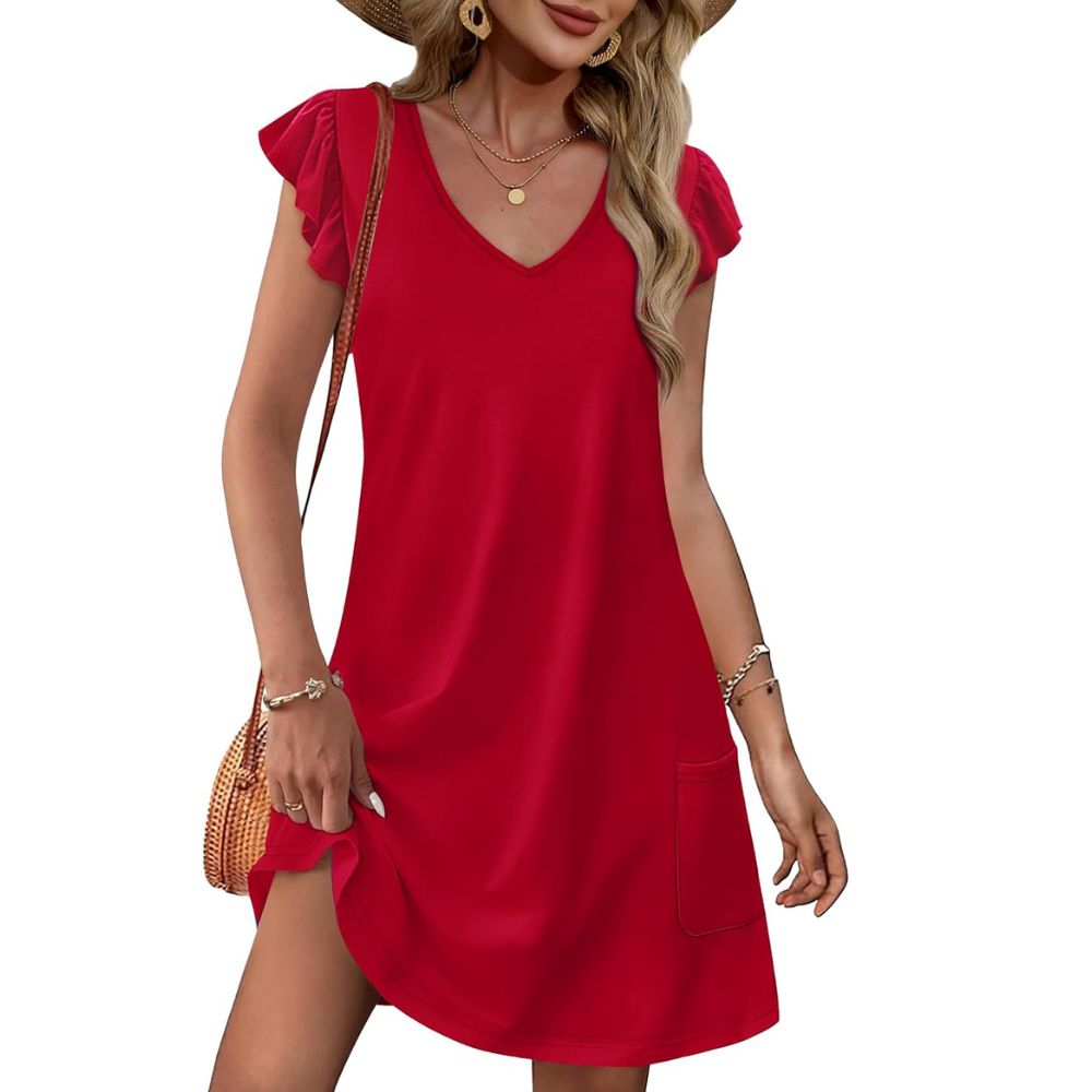 Summer Ruffle Sleeve Swing Dress With Pockets