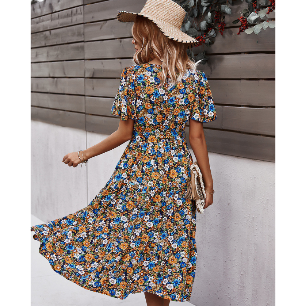 Women Floral Short Sleeve Printed Dress-My Comfy Blouse