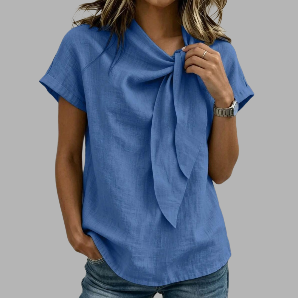 Bamboo Knot Tie Front Vacation Shirt For Women