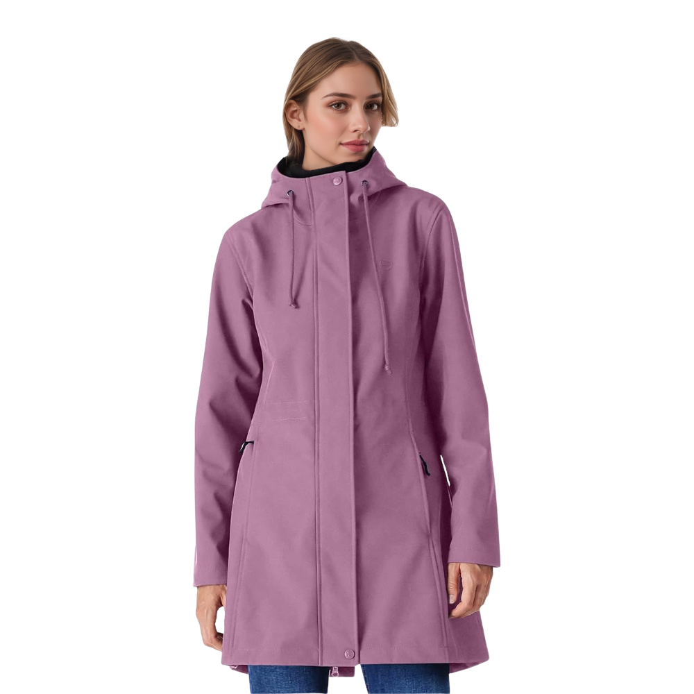 Women Lightweight Waterproof Fleece Lined Hooded Softshell Rain Jacket