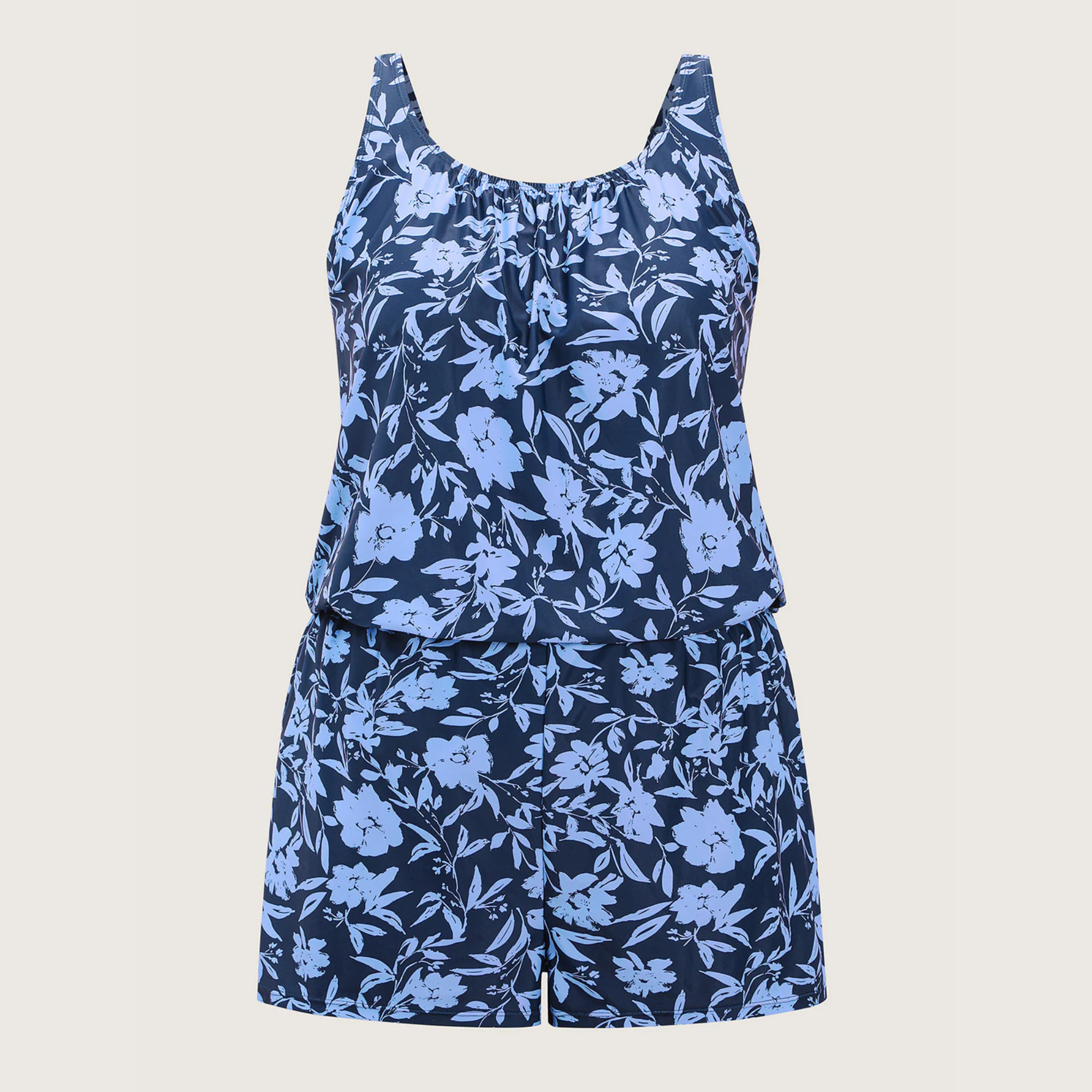 Tropical Flower Print Pockets One-Piece Swimsuit