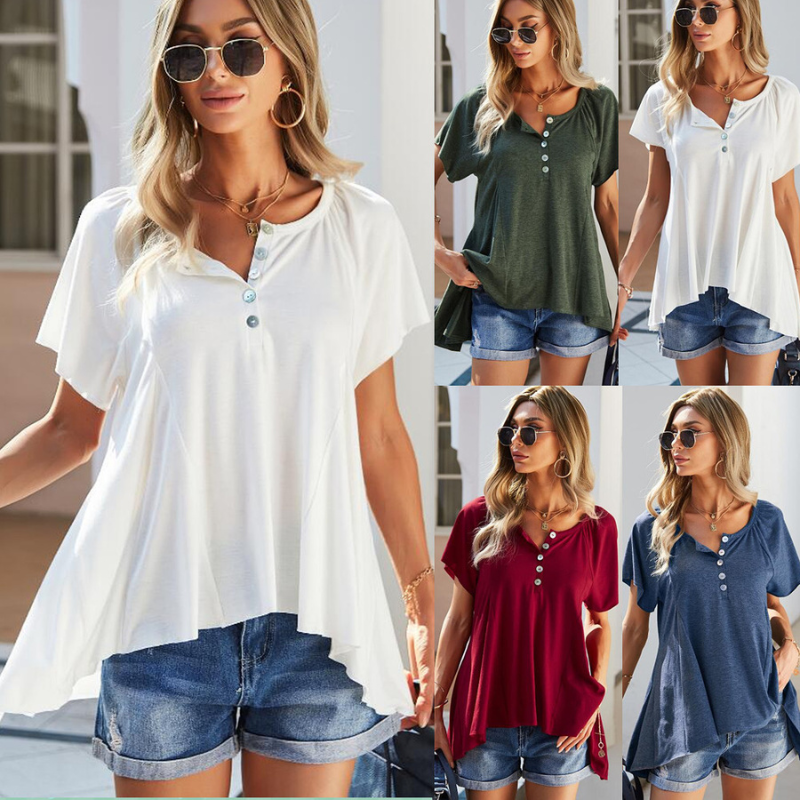 Flounce Bottom Round Neck Blouse-My Comfy Blouse