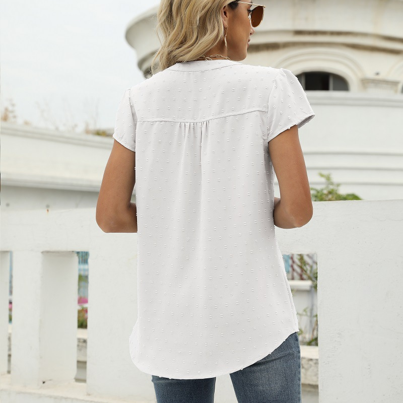 Flounce Short Sleeves V Neck Blouse-My Comfy Blouse