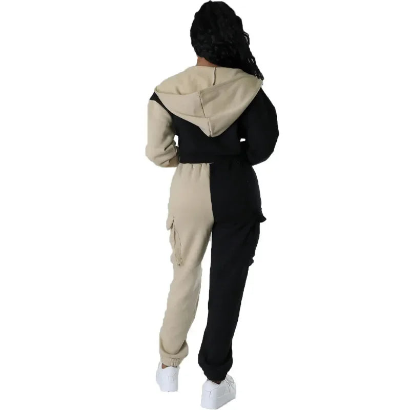 Two Tone Hooded Tracksuit Set-My Comfy Blouse