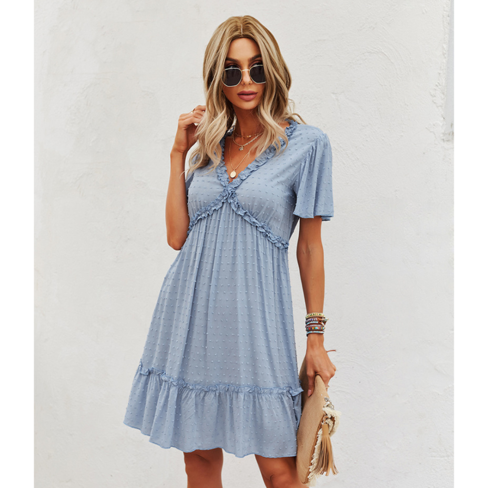 Boho Short-Sleeve Chiffon Dress-My Comfy Blouse