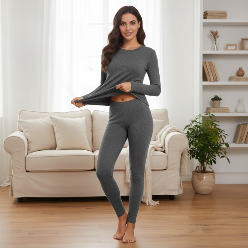 Women Long Johns With Fleece Lined Long Sleeves Base Layer Set-My Comfy Blouse