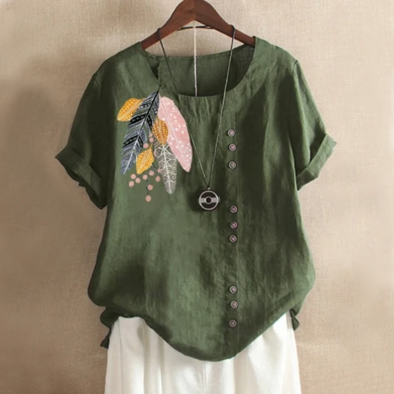Dreamcatcher Patch Button Summer Blouse-My Comfy Blouse