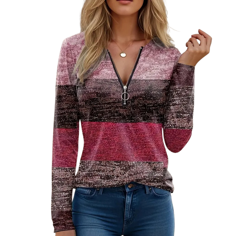 Quarter Zip Patterned Pullover-My Comfy Blouse