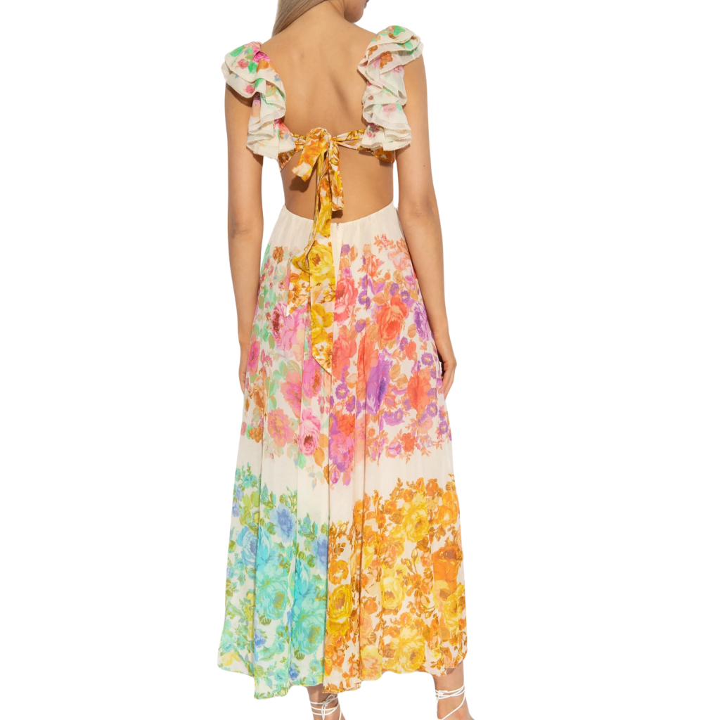 Back Tie Floral Ruffle Maxi Dress