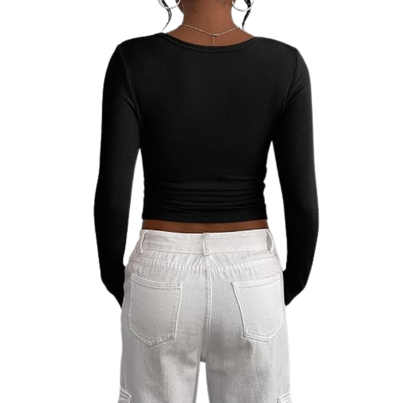 Women’s Long Sleeve Button Ribbed Knit Top | Slim Fit Basic Casual Blouse.