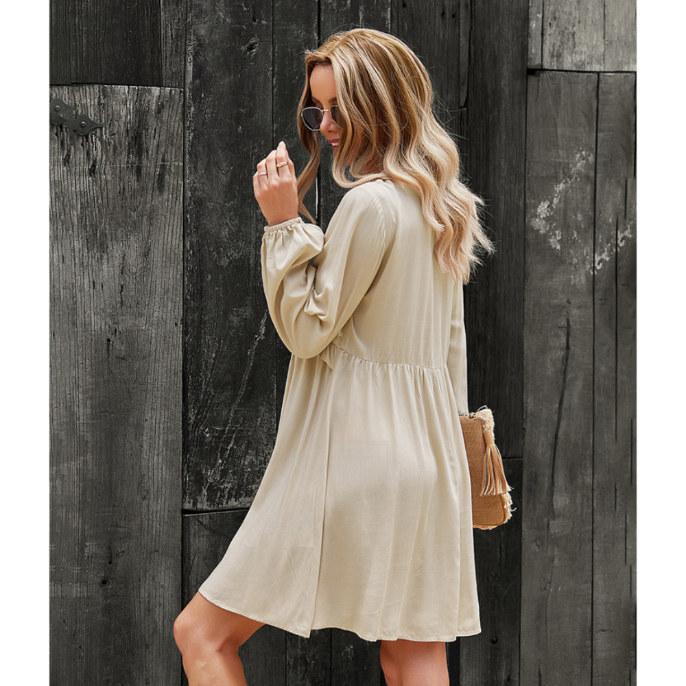 Women’s Casual Long Sleeves V Neck Mini Dress-My Comfy Blouse