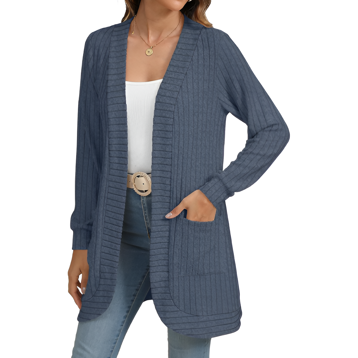 Women Long Sleeve Open Front Cardigan Casual Lightweight Long Cardigans Loose Knit Outwear with Pockets