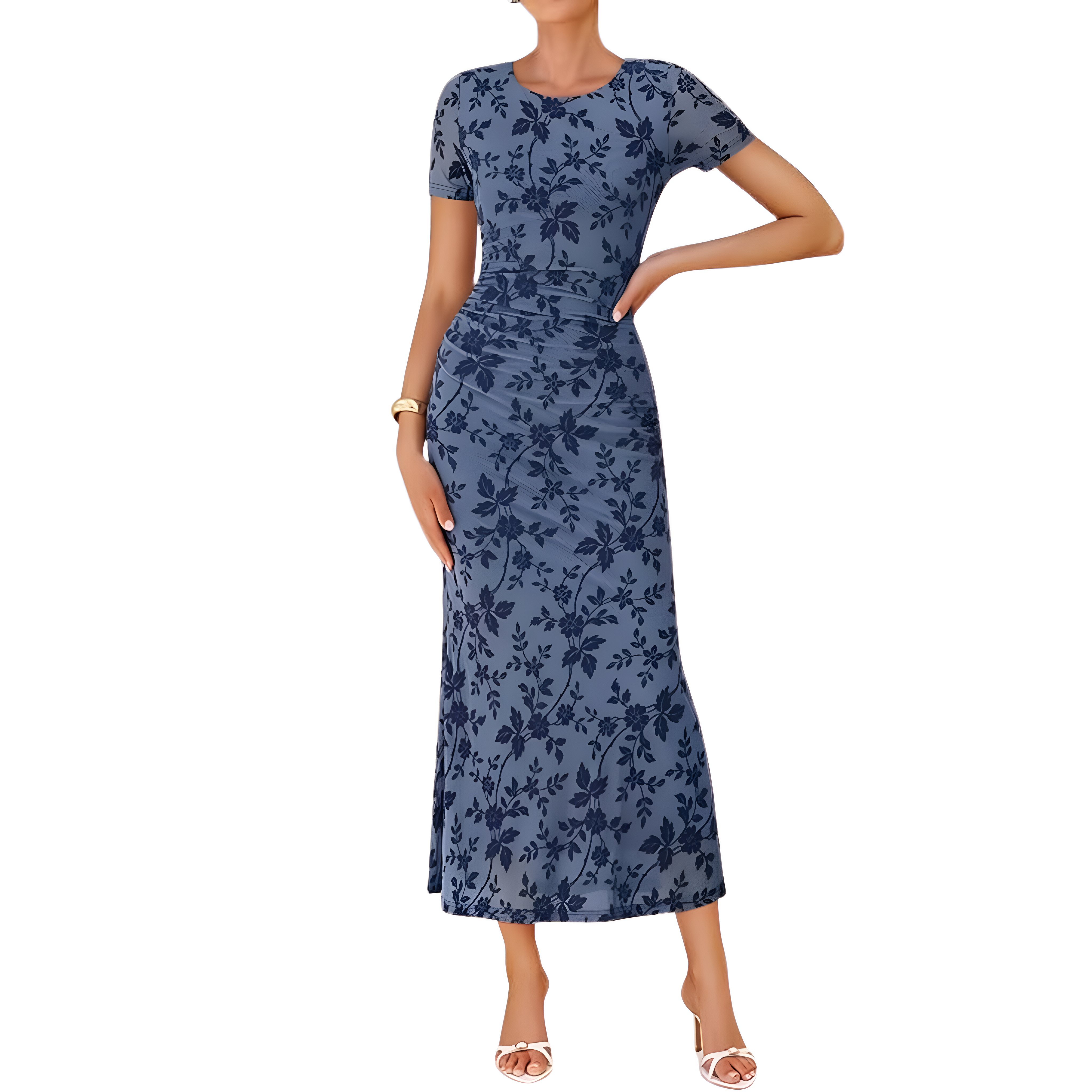 Summer And Floral Ruched Mesh Bodycon Maxi Dresses For Women