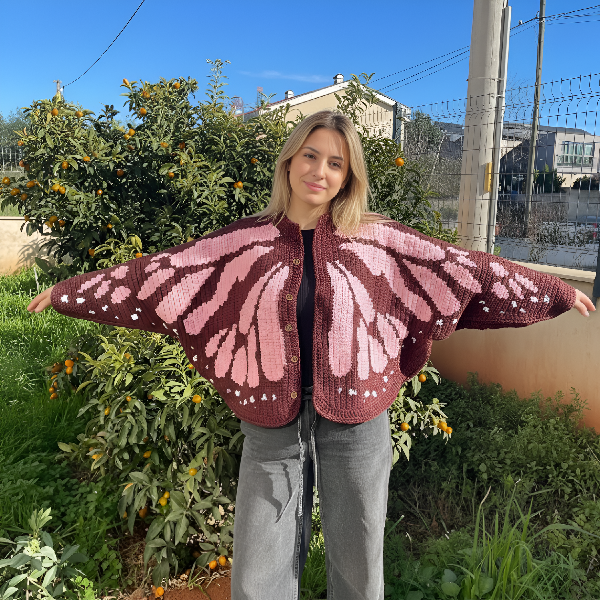 Butterfly Design Crochet Knit Cardigan For Women