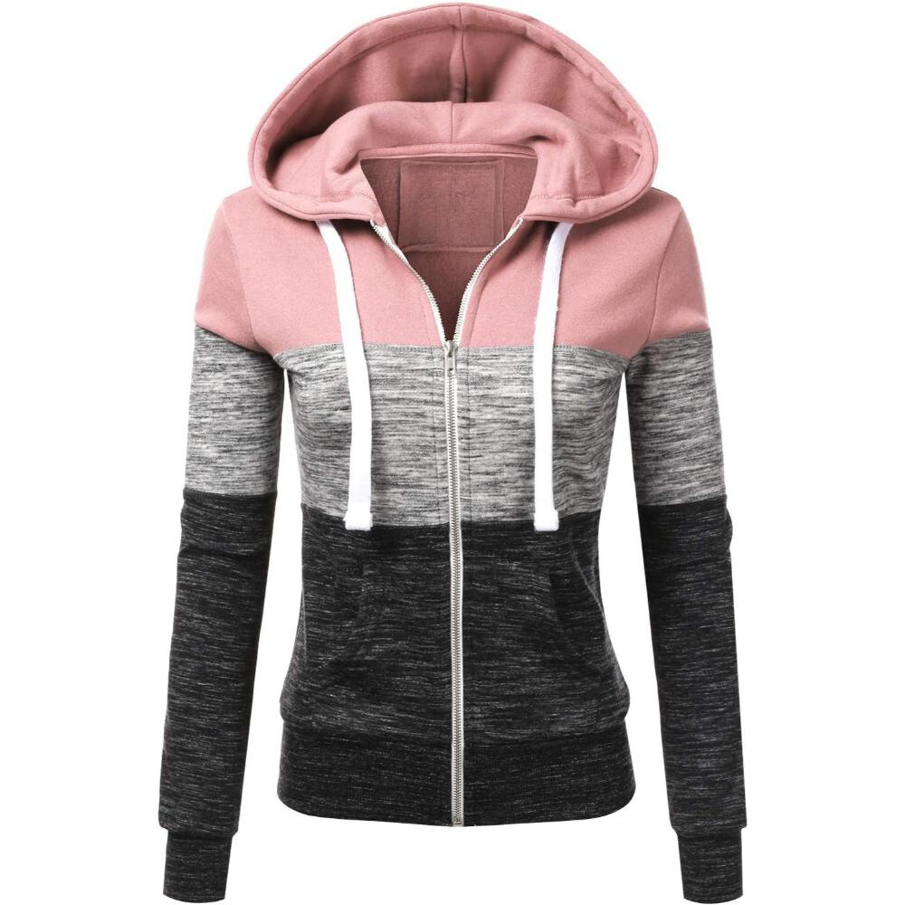 Zip Up Hooded Jacket With Contrast Stripes-My Comfy Blouse