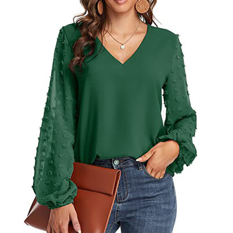 Semi-Formal V-neck Textured Sleeves Blouse-My Comfy Blouse