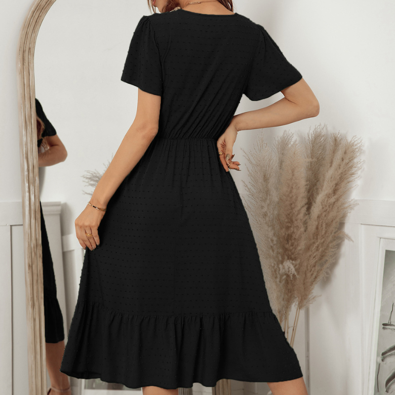 Ruffled Laced Hem Dot Maxi Dress-My Comfy Blouse