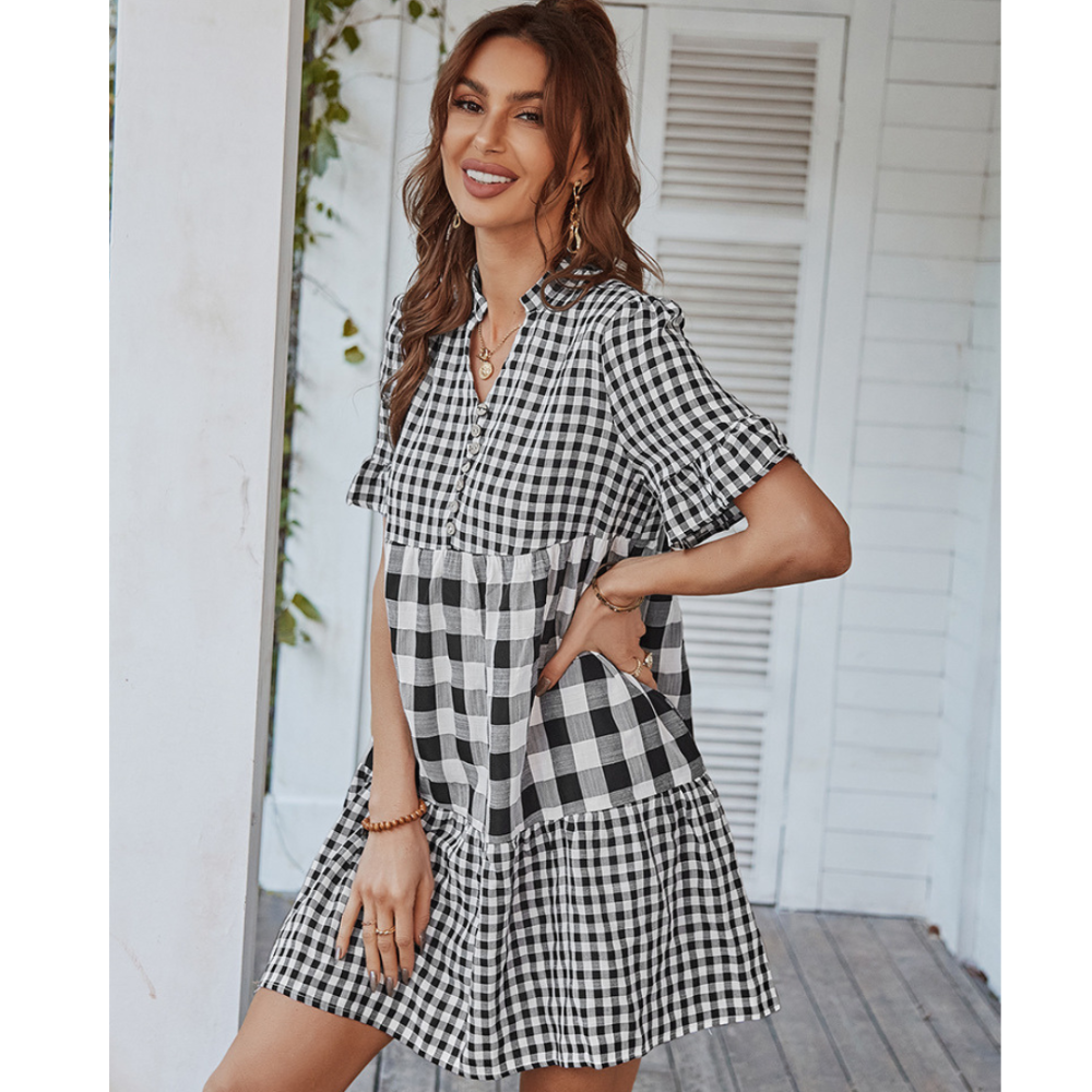 Women Short Gingham Dress-My Comfy Blouse