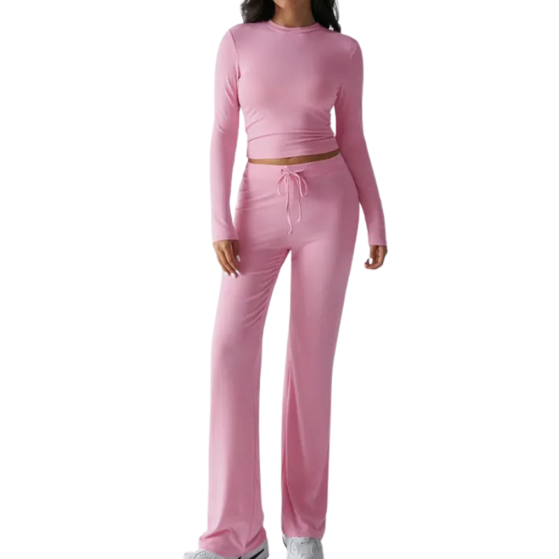 Two Piece Long Sleeve Top And Drawstring Pants Set-My Comfy Blouse