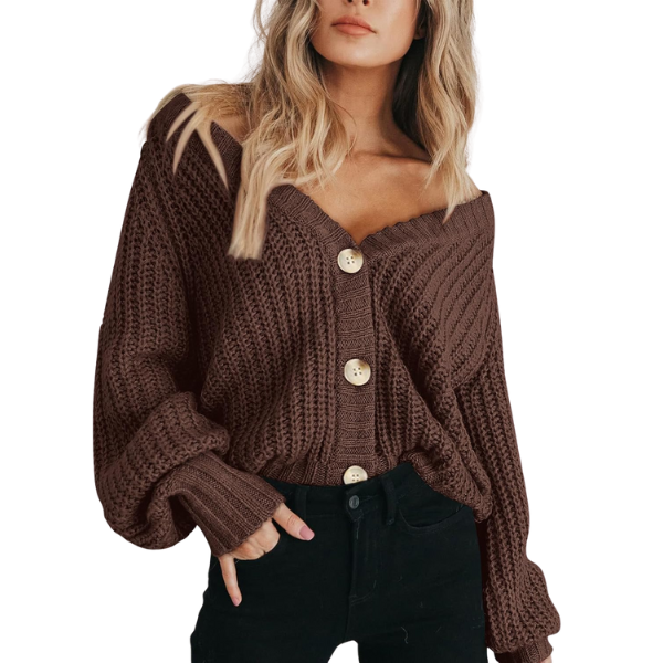 Women's Chunky Knit Open Front Sweater Long Sleeve Button Loose Short Cardigan Outerwear Coats