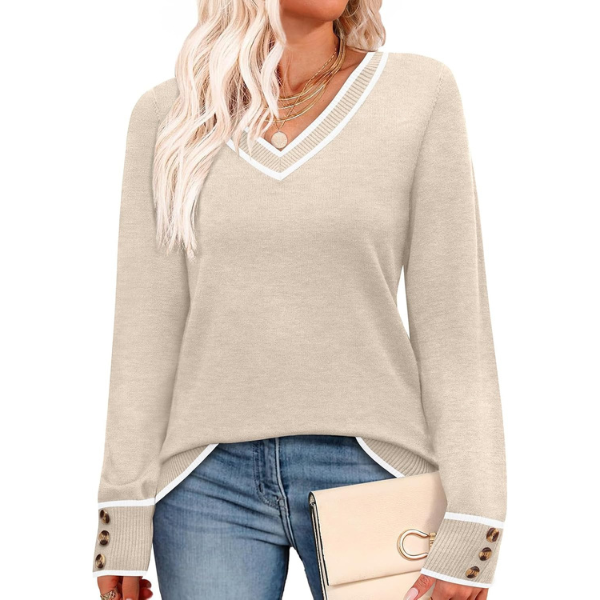 ightweight Sweaters for Women Long Sleeve V Neck Knit Outfits with Decorative Buttons