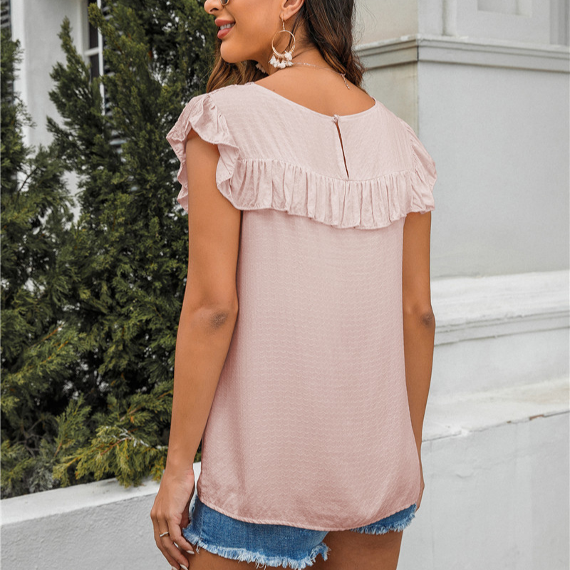 Flounce Lace Neck Design Sleeves Less Blouse-My Comfy Blouse