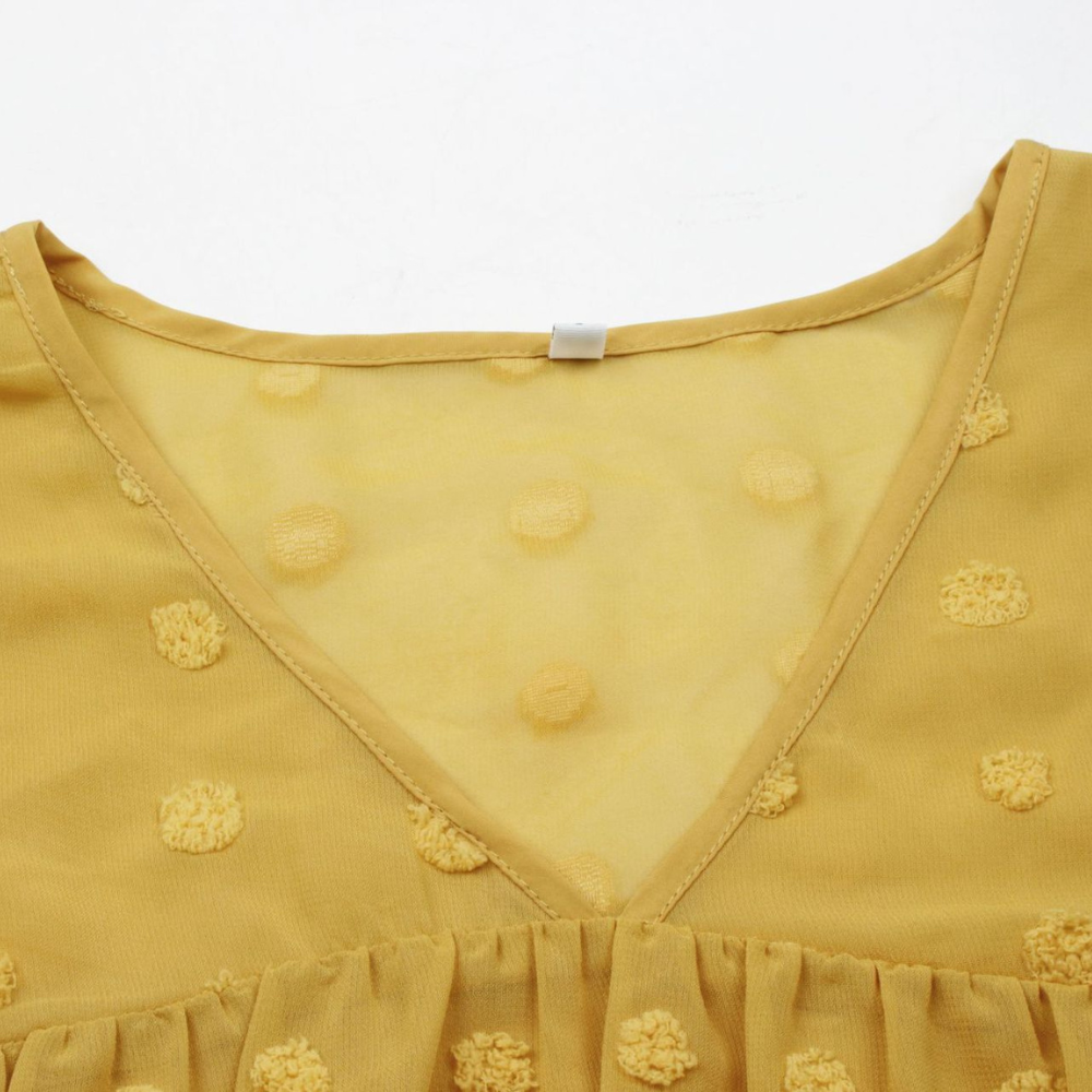 V-Neck Polka Dots Ruffled Blouse-My Comfy Blouse