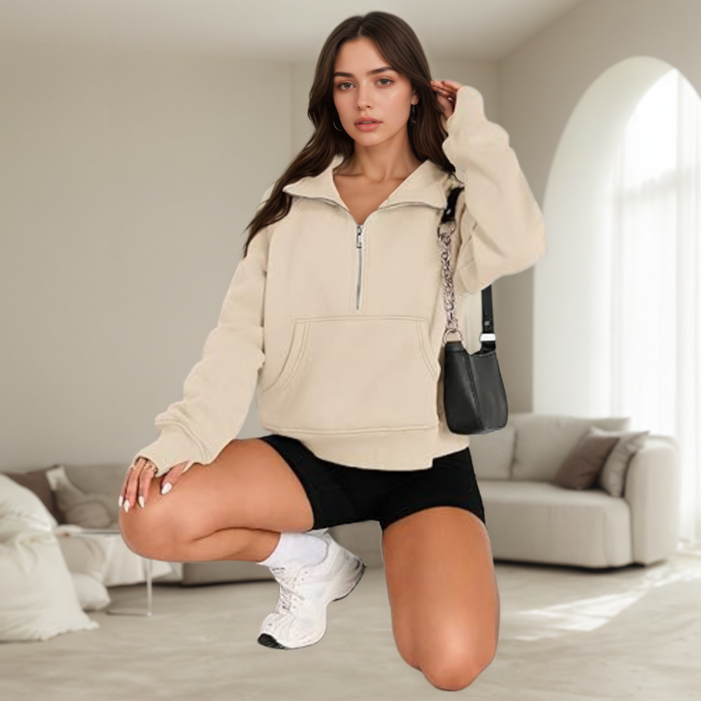 Women Cropped Sweatshirts Half Zip Pullover Fleece Hoodies