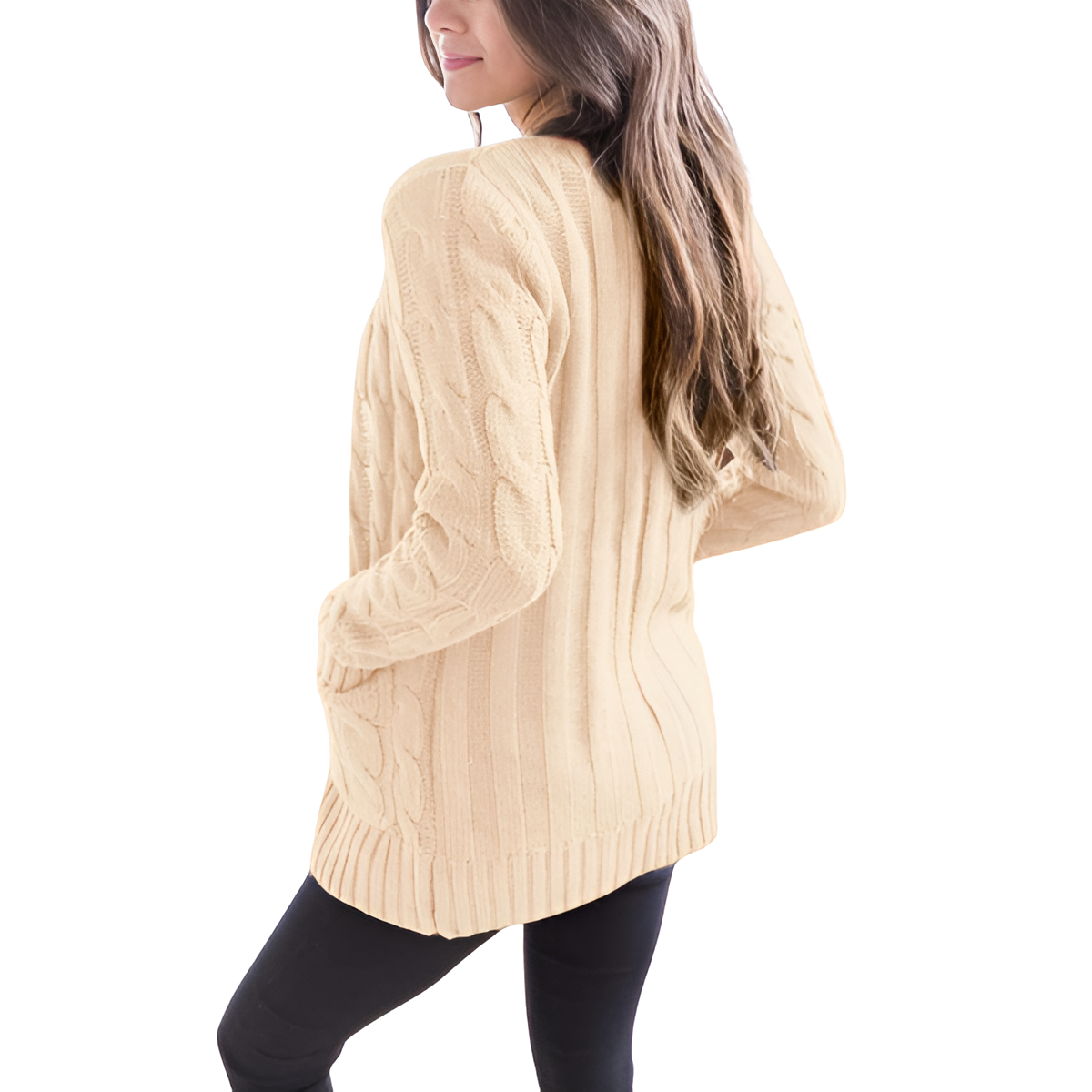 Cable Knit Button Front Open Cardigan