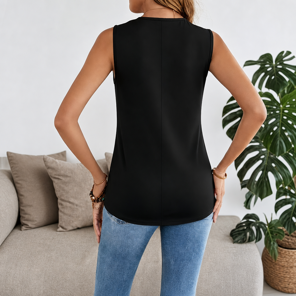 Casual Sleeveless Pleated Summer Tank Top For Women