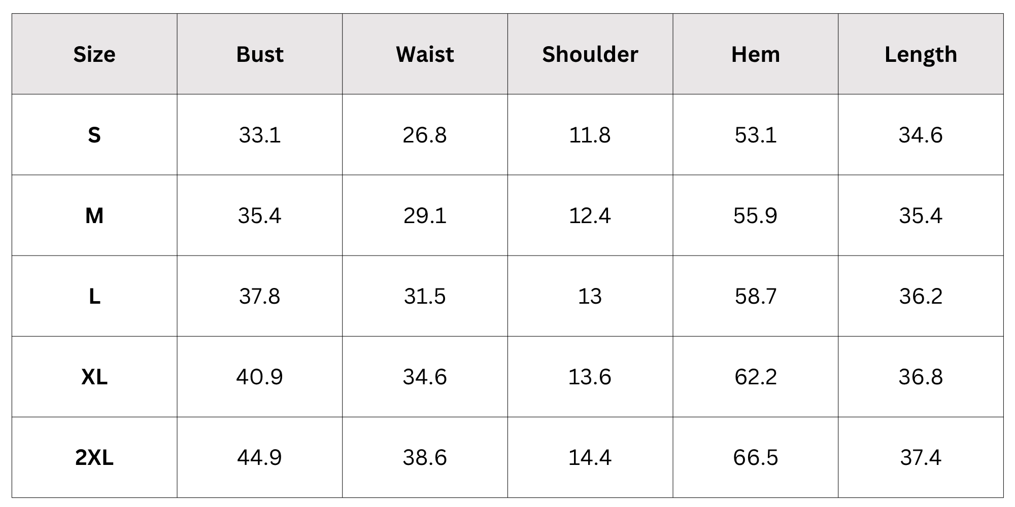 Size Chart