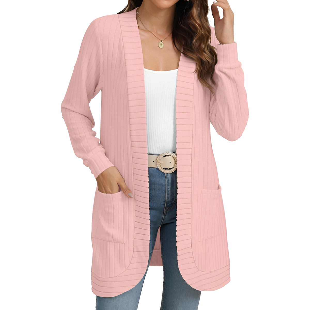 Women Long Sleeve Open Front Cardigan Casual Lightweight Long Cardigans Loose Knit Outwear with Pockets