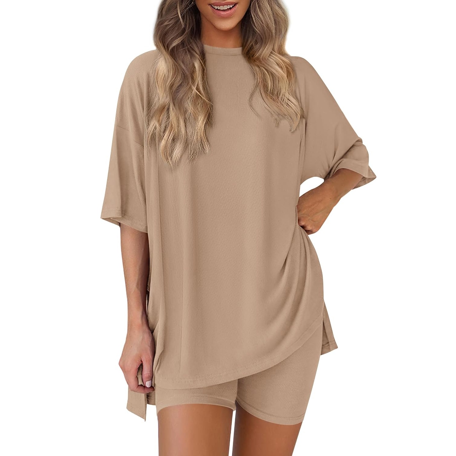 2 Piece Oversized Shirt and Biker Shorts Set For Women