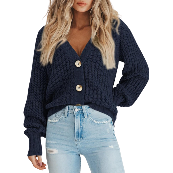 Women's Chunky Knit Open Front Sweater Long Sleeve Button Loose Short Cardigan Outerwear Coats