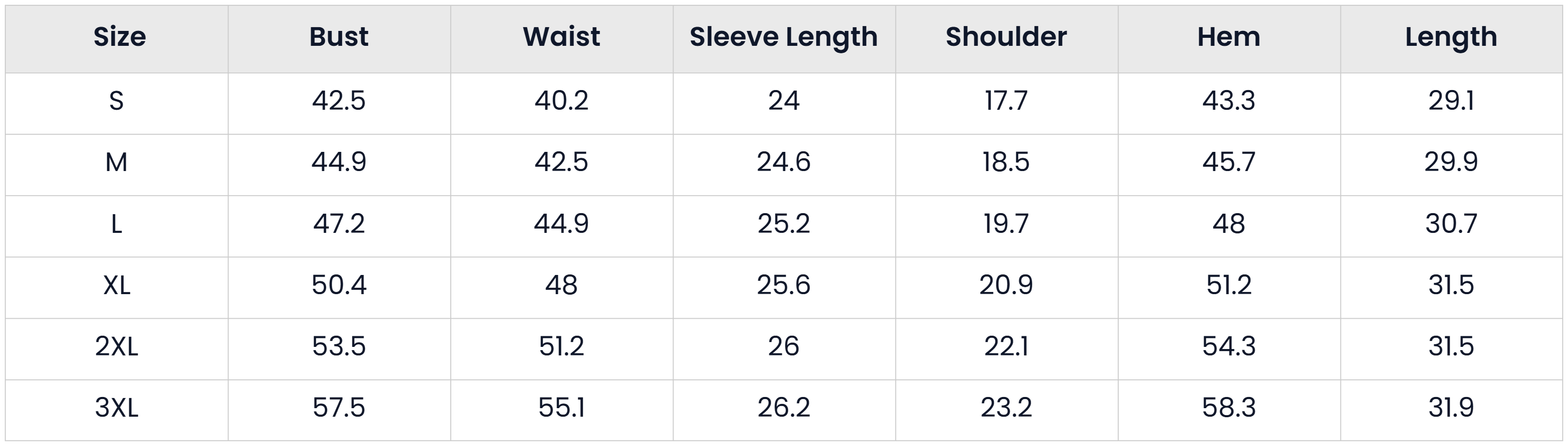 Size Chart for Casual Thickened Winter Puffer Jacket For Women