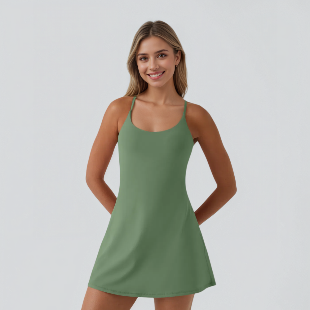 Backless Active Mini Dress With Built In Shorts And Hidden Pockets