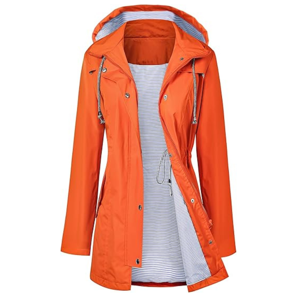 Waterproof Long Hooded Trench Coat Lined Windbreaker Travel Jacket