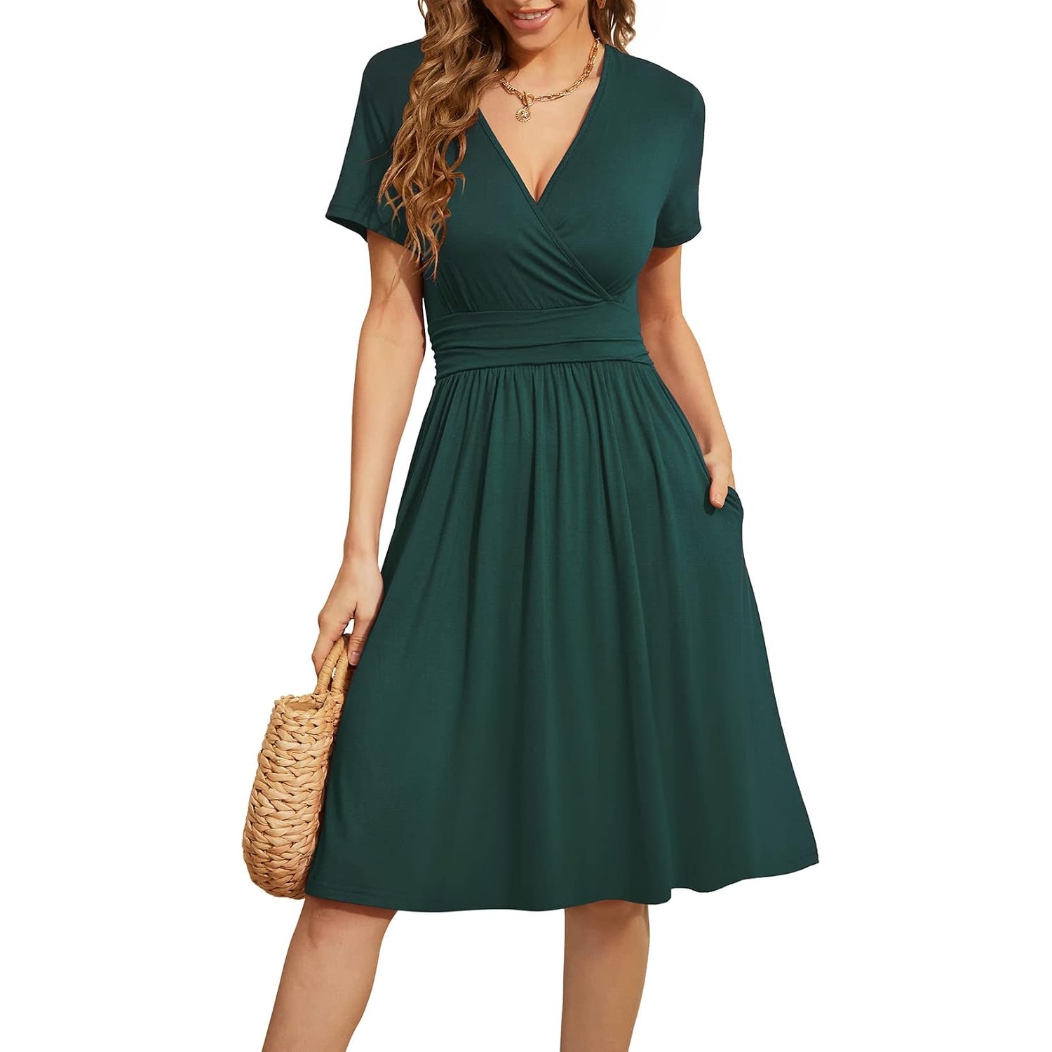 Casual Summer Party Dresses Short Sleeve Dress With Pockets For Women