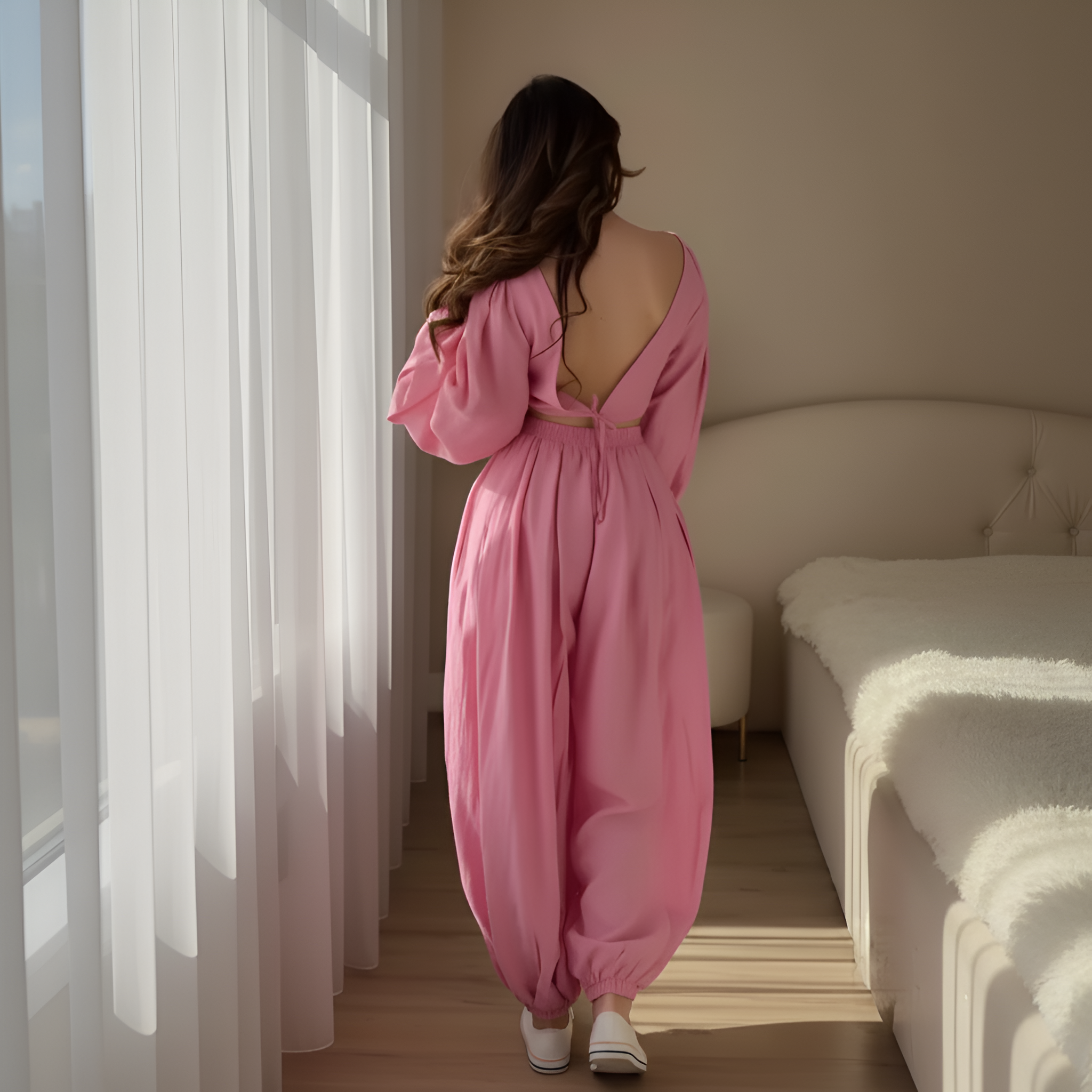 Puff Sleeve Crop Top And Pants Set